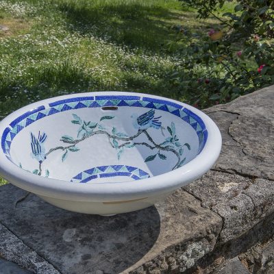 Bianca - Lavabo artigianale 10 - uccelli blu e verde
